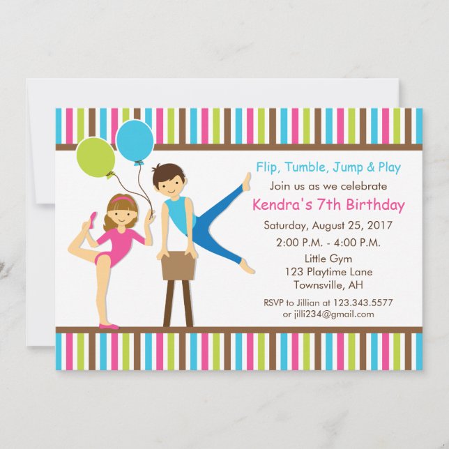 Invitation d'anniversaire gymnastique fille et gar (Devant)