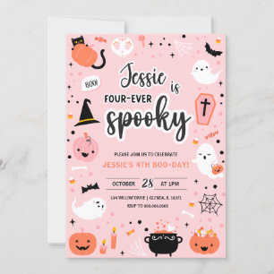 Invitation d'anniversaire Halloween 4 ans rose et