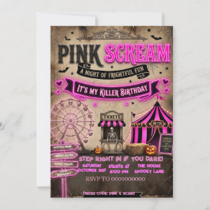 Invitation d'anniversaire Halloween Pink Scream