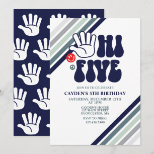 Invitation d'anniversaire Hi Five Rayures Rétro
