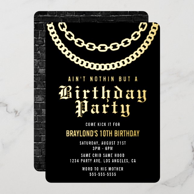 Invitation d'anniversaire Hip Hop avec feuille d'o (Recto/Verso)