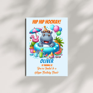 Invitation d'anniversaire Hippo Pool Party HipHip