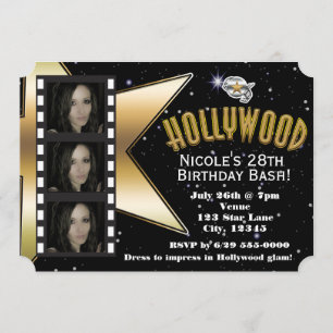 Invitation d'anniversaire Hollywood Noir & Or avec