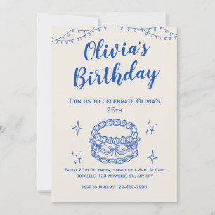Invitation d'anniversaire illustrative Bleu Beige