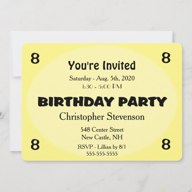 Invitation d'anniversaire jaune (Devant)