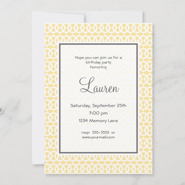 Invitation d'anniversaire jaune et gris (Devant)