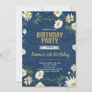 Invitation d'anniversaire Jean denim daisy