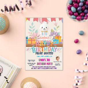 Invitation d'anniversaire jolie lapin en origami