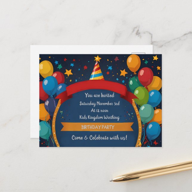 Invitation d'anniversaire joyeux  (Devant/Arrière en situation)