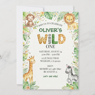 Invitation d'anniversaire Jungle Safari Wild One 1