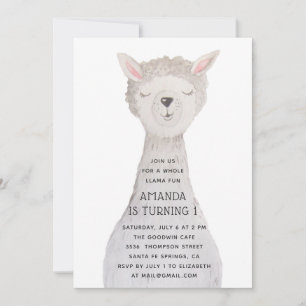 Invitation d'anniversaire lama aquarelle mignonne