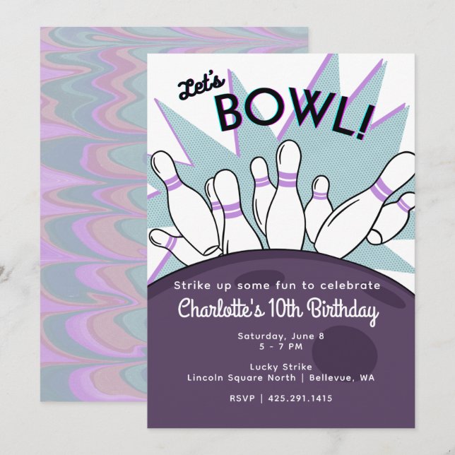 Invitation d'anniversaire Let's Bowl (Devant / Derrière)