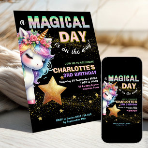 Invitation d'anniversaire licorne arc-en-ciel pail