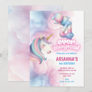 Invitation d'anniversaire Licorne Arc-en-ciel Past