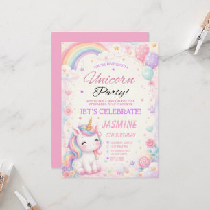 Invitation d'anniversaire Licorne Arc-en-ciel Past