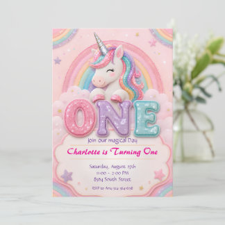 Invitation d'anniversaire Licorne Arc-en-ciel Past