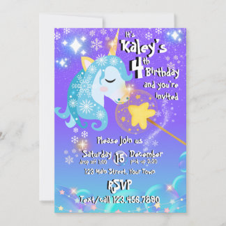 Invitation d'anniversaire Licorne Bleue Magique