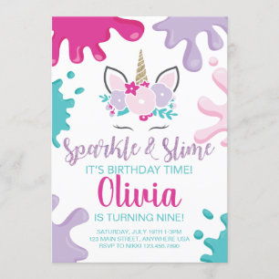 Invitation d'anniversaire Licorne de Paillettes et