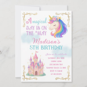 Invitation d'anniversaire Licorne et Château