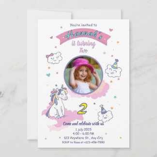 Invitation d'anniversaire licorne fille