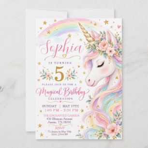 Invitation d'anniversaire Licorne Fille Arc-en-cie
