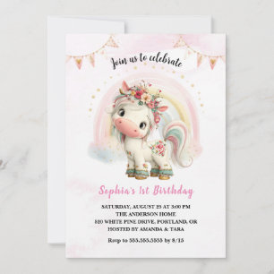 Invitation d'anniversaire licorne florale aquarell