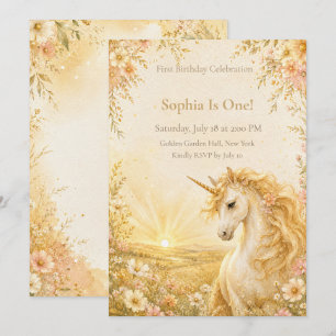 Invitation d'anniversaire Licorne Golden Sunshine