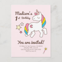 Invitation d'anniversaire licorne mignonne & étoil