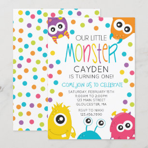Invitation d'anniversaire Little Monster à pois