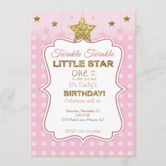 Invitation d'anniversaire Little Star en rose et o