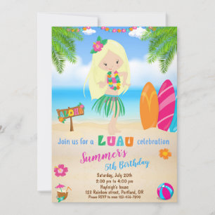 Invitation d'anniversaire Luau Hawaii invitation f