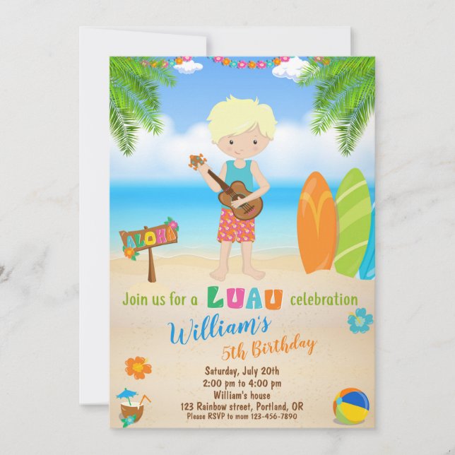 Invitation d'anniversaire Luau Hawaii Invitation g (Devant)
