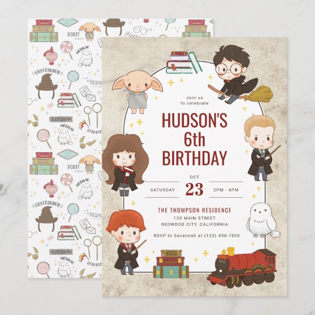 Invitation d'anniversaire magique de personnage Ha (Devant / Derrière)
