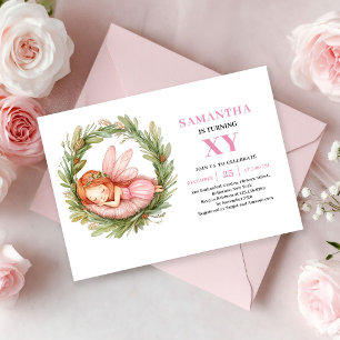Invitation d'anniversaire magique florale Fée rose
