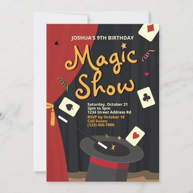 Invitation d'anniversaire magique - Magicien Chape (Devant)