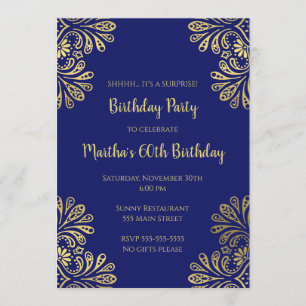 Invitation d'anniversaire Marine or bleu n'importe