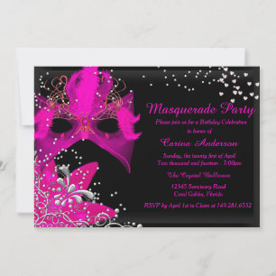 Invitation d'anniversaire Mascarade Pink Sparkle