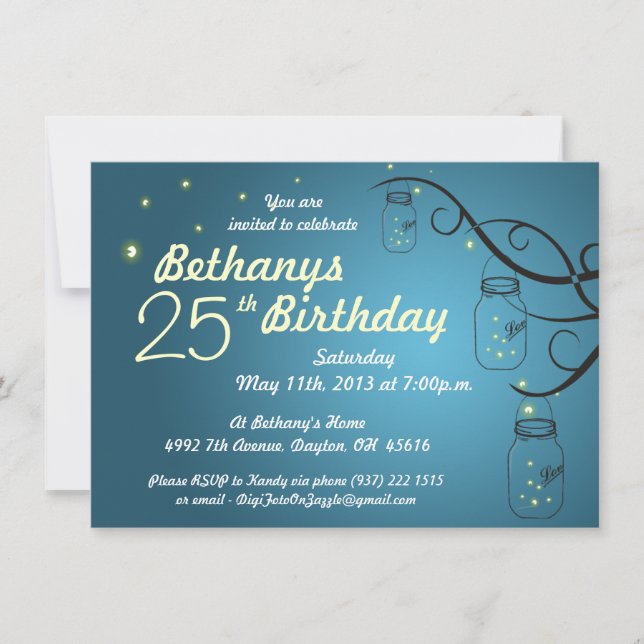 Invitation d'anniversaire Mason Jar en Turquoise / (Devant)