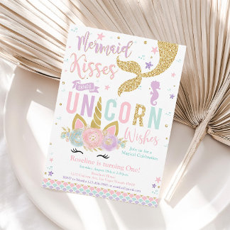 Invitation d'anniversaire Mermaid Kisses Unicorn W