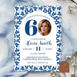 Invitation d'anniversaire mexicaine Talavera bleue