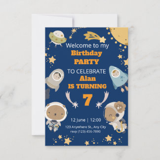 Invitation d'anniversaire mignonne dans l'espace