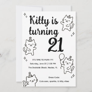 Invitation d'anniversaire minimale doodle de chat