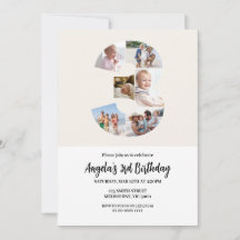 Invitation d'anniversaire minimaliste 3 ans - Numé