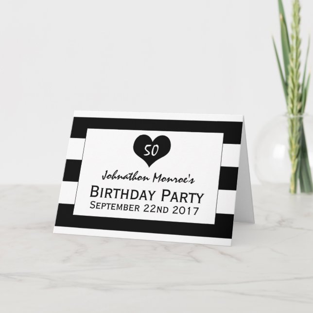 Invitation d'anniversaire moderne chic noir et bla (Devant)