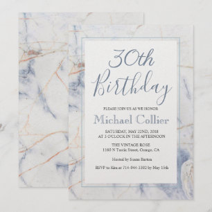 Invitation d'anniversaire moderne en marbre - TOUS