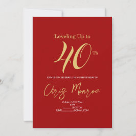 Invitation d'anniversaire moderne Faux Gold & Red