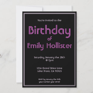Invitation d'anniversaire moderne   Noir Rose & Bl
