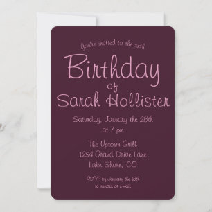 Invitation d'anniversaire moderne TOUS ÂGES Rose