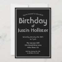 Invitation d'anniversaire moderne TOUT ÂGE | Noir