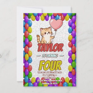Invitation d'anniversaire modifiable à thème chat